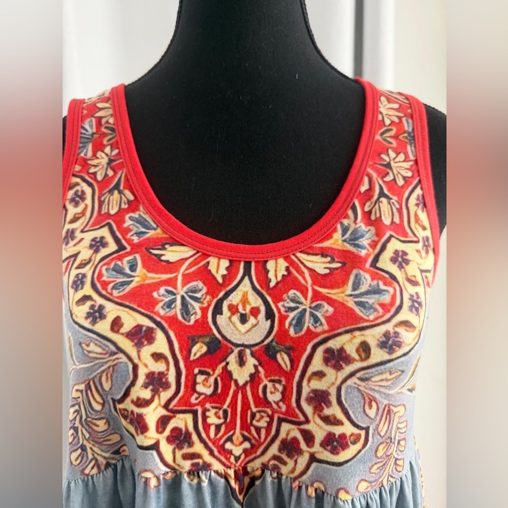Boho Maxi Dress in Slate Blue and Red - Picture 4 of 5